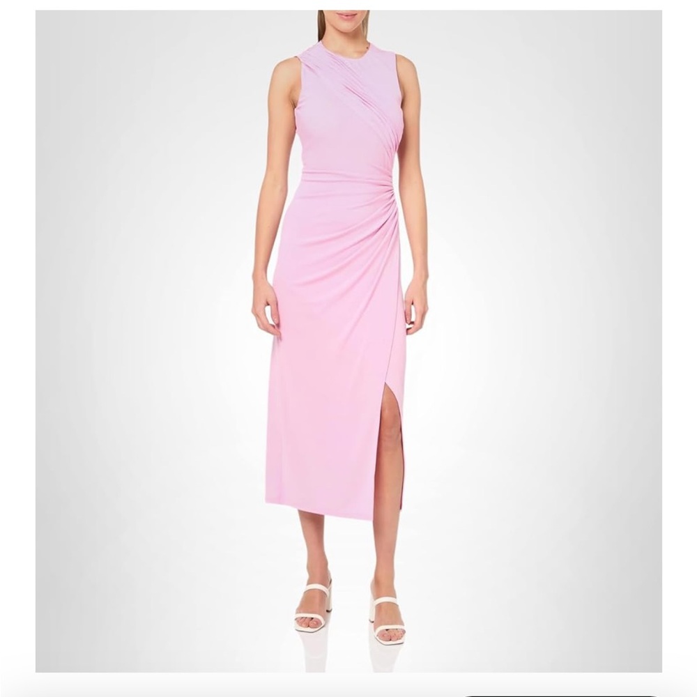 Cinq a Sept $395 Wesson Ruched Bodycon Front Slit Midi Pink Dress Women’s Sz 4